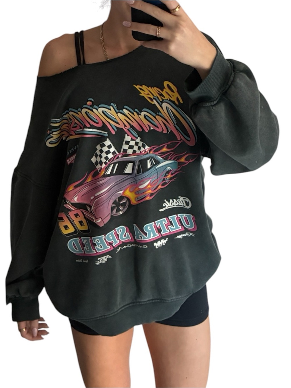 Vintage Oversized Black Graphic Car Crewneck - Medium